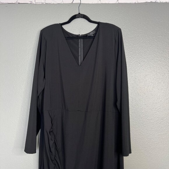 NWOT Eloquii Long Sleeve Ruched V-Neck Maxi Dress Black Front Slit Plus Size 26 - Picture 3 of 11